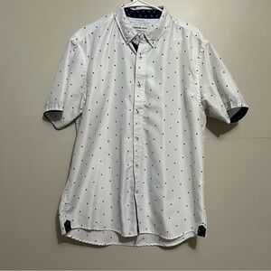 Men's White and Black Patterned Short Sleeve Shirt